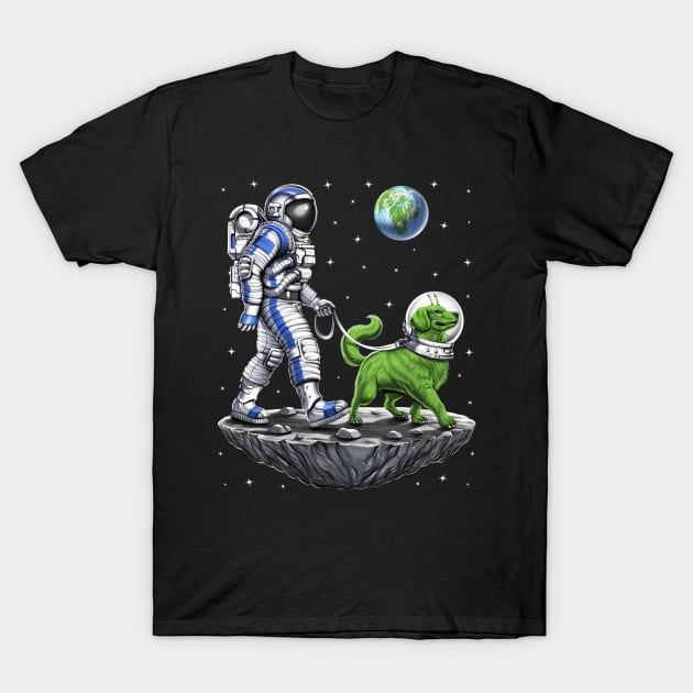 Space Astronaut Walking Alien Dog T-Shirt by underheaven